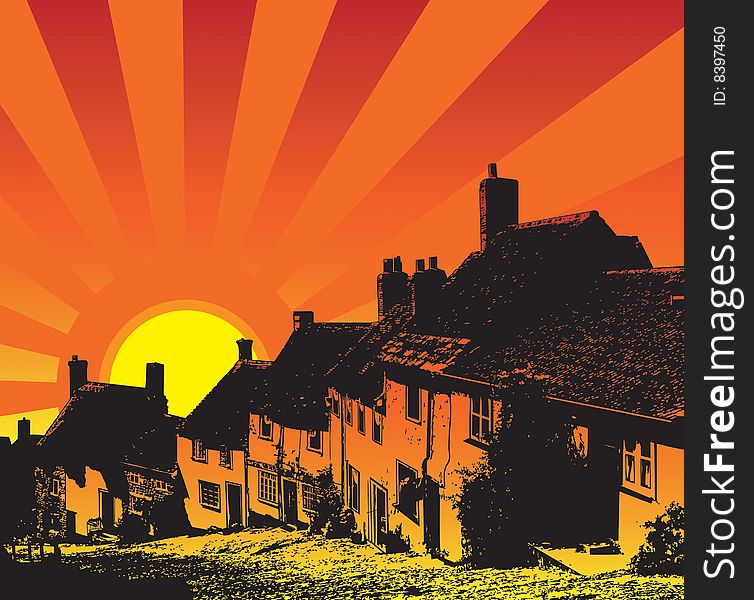 Sunset over a street in shaftesbury