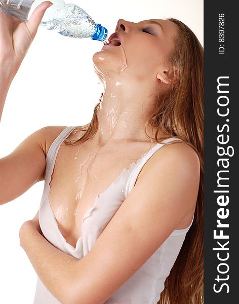 Woman and bottle of water