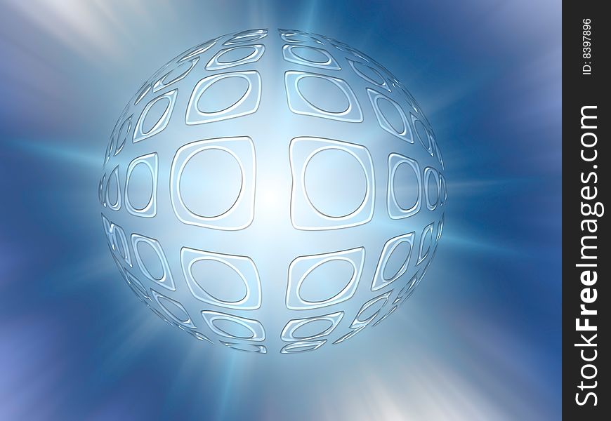 Bright abstraction as a sphere on blue background