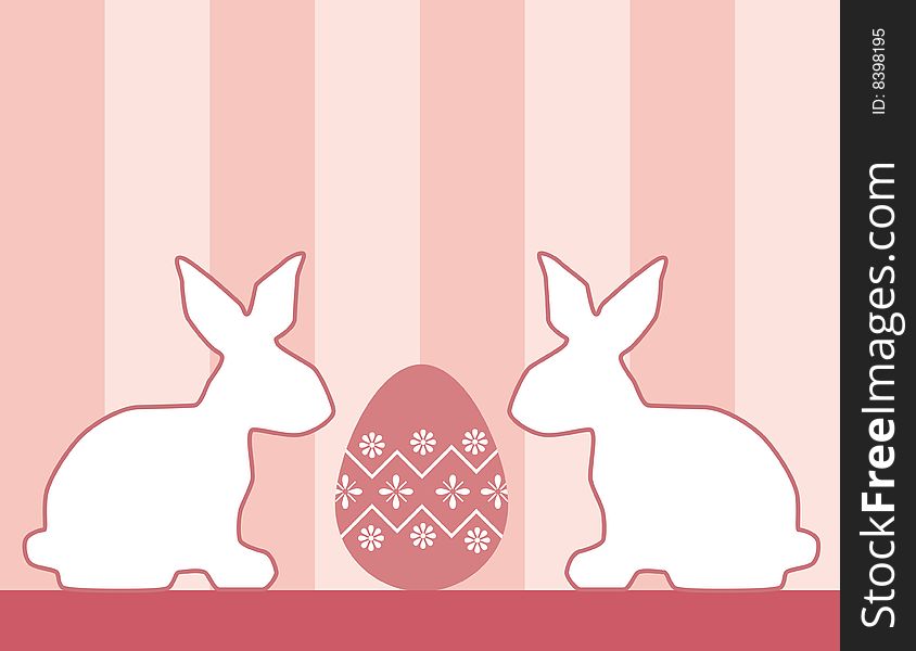 Vector illustration of two Easter bunnies and a decorated Easter egg. Vector illustration of two Easter bunnies and a decorated Easter egg.