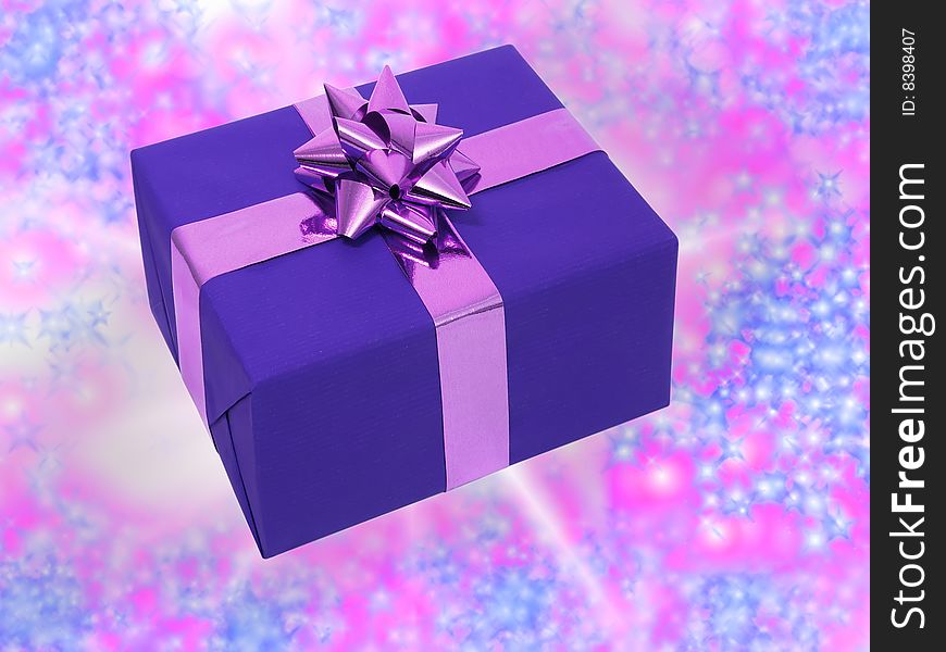 Violet festive box on a bright background