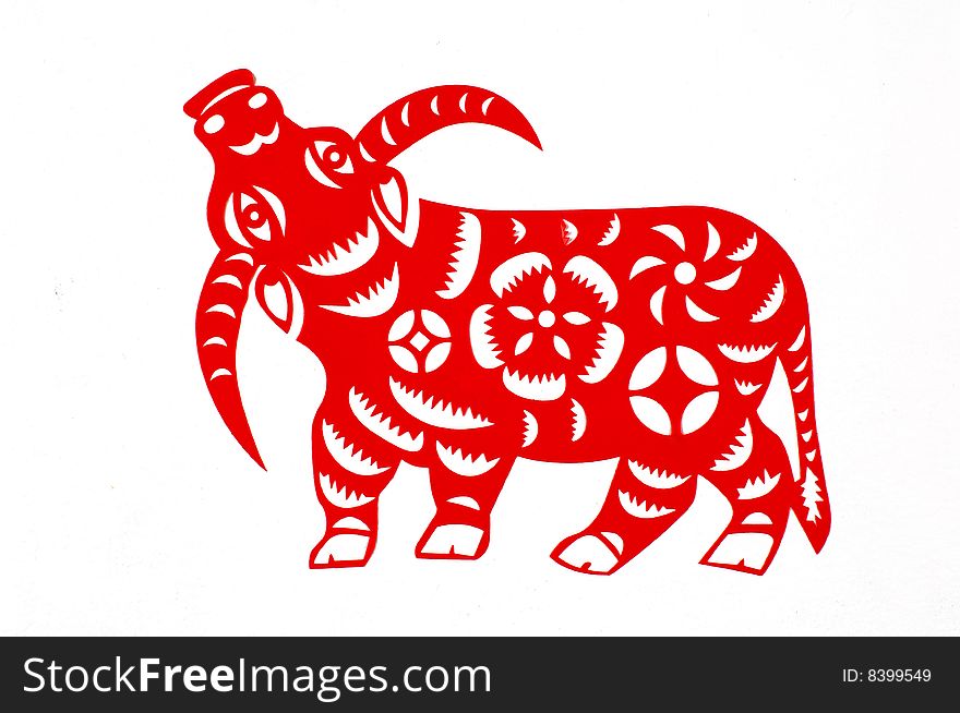 A paper cut of chinese sign for cow lunar year. A paper cut of chinese sign for cow lunar year