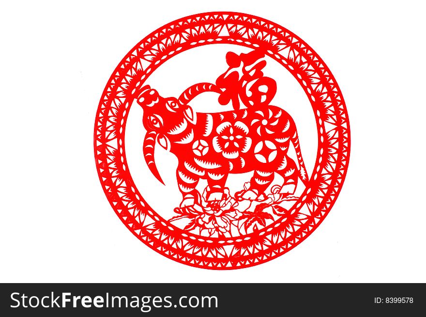 A paper cut of chinese sign for cow lunar year. A paper cut of chinese sign for cow lunar year