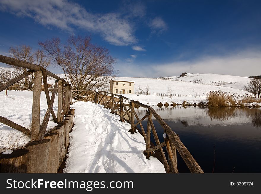 The lake of Colfiorito with snow. The lake of Colfiorito with snow