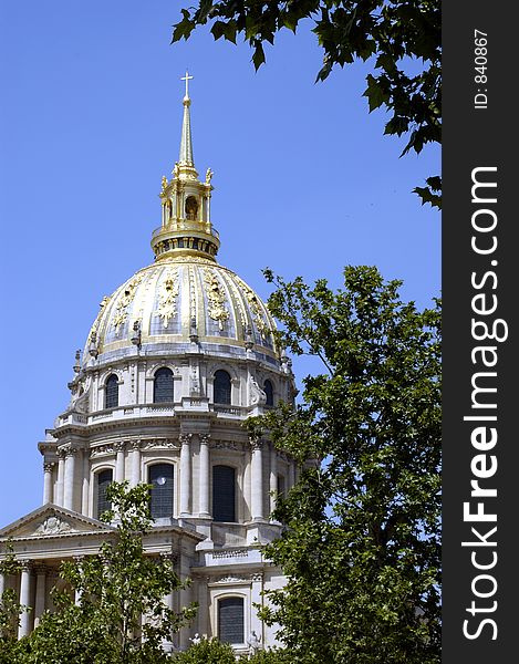 A view of the golden dome of Invalides, Paris. A view of the golden dome of Invalides, Paris