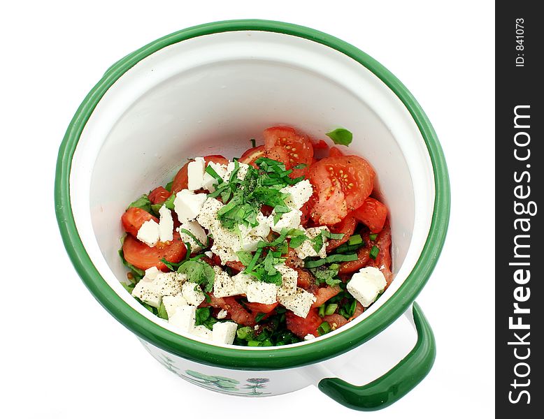 Fresh salad ingredients put together in pot. Fresh salad ingredients put together in pot