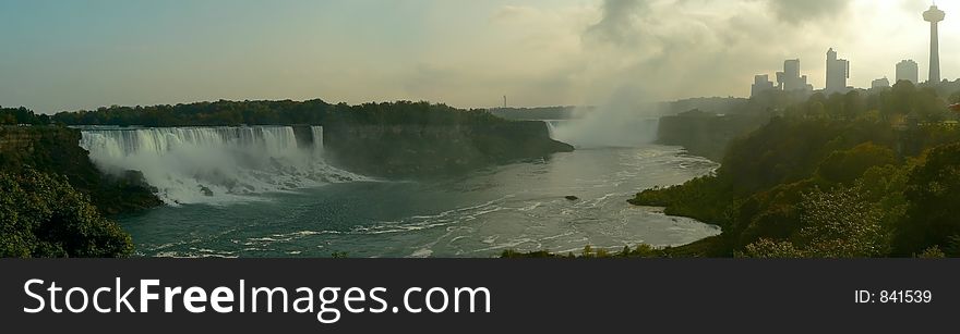 Niagara falls panorama - canadian and american part