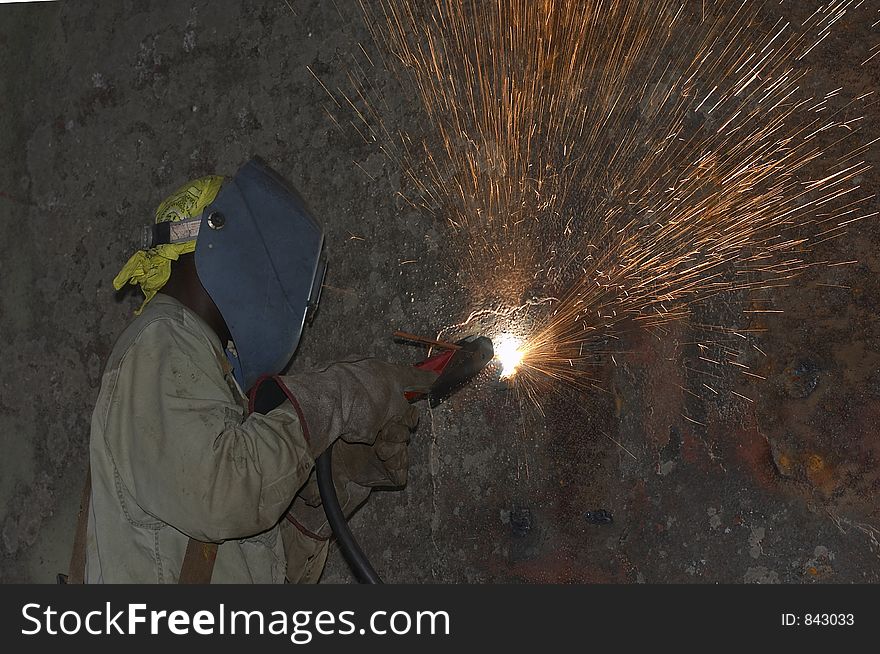 Arc welder working. Arc welder working