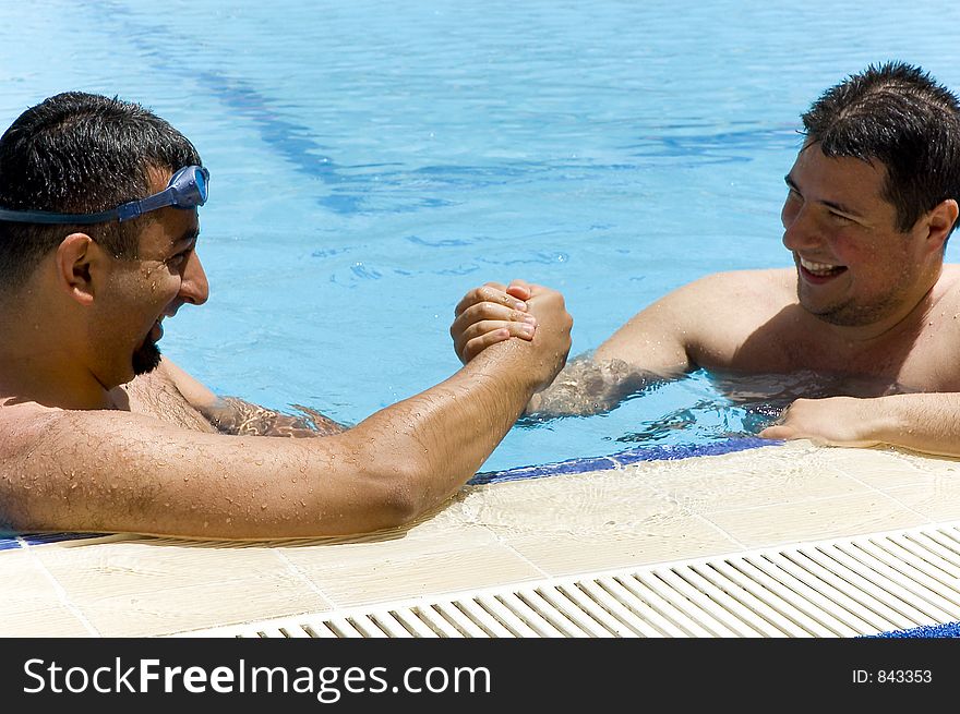 Best friends in the pool