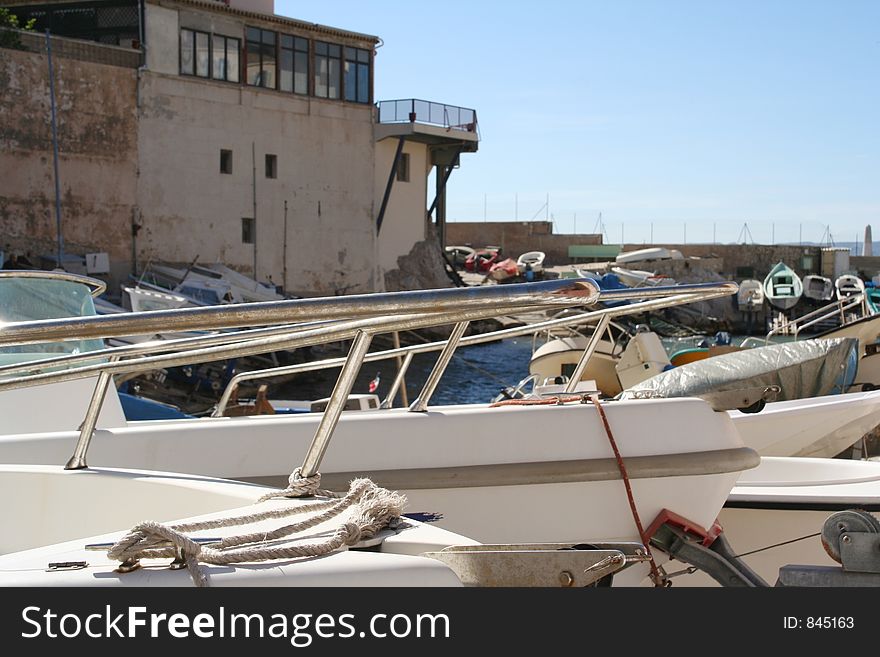 Close up of fishing boats in small fishing port, marseille, france. Close up of fishing boats in small fishing port, marseille, france