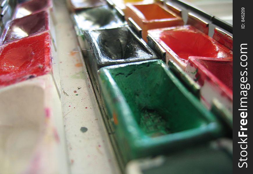 Colorful paintbox closeup