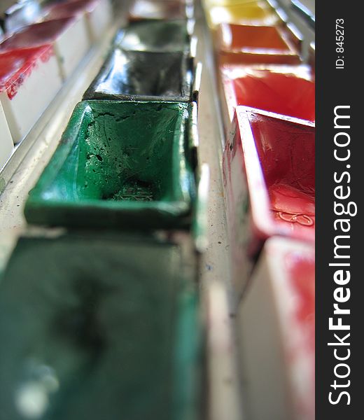 Colorful paintbox closeup
