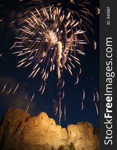 Fireworks over Mt Rushmore. Fireworks over Mt Rushmore