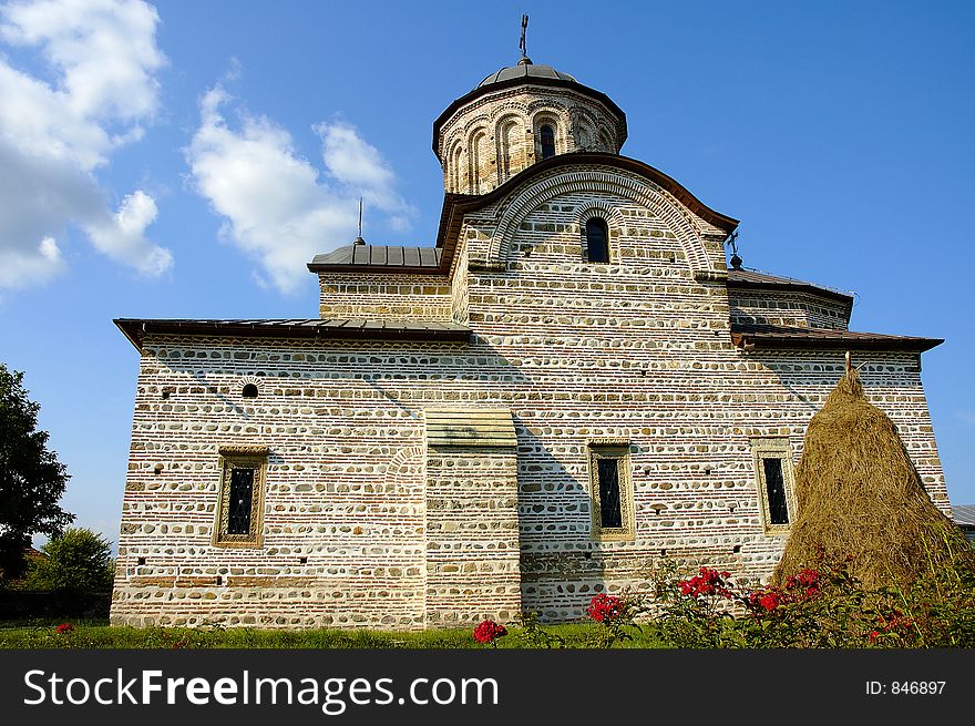 Old brick church and the clear sky. Old brick church and the clear sky