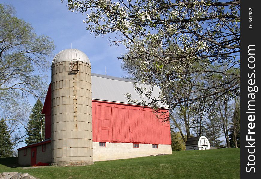 Spring time with red barn