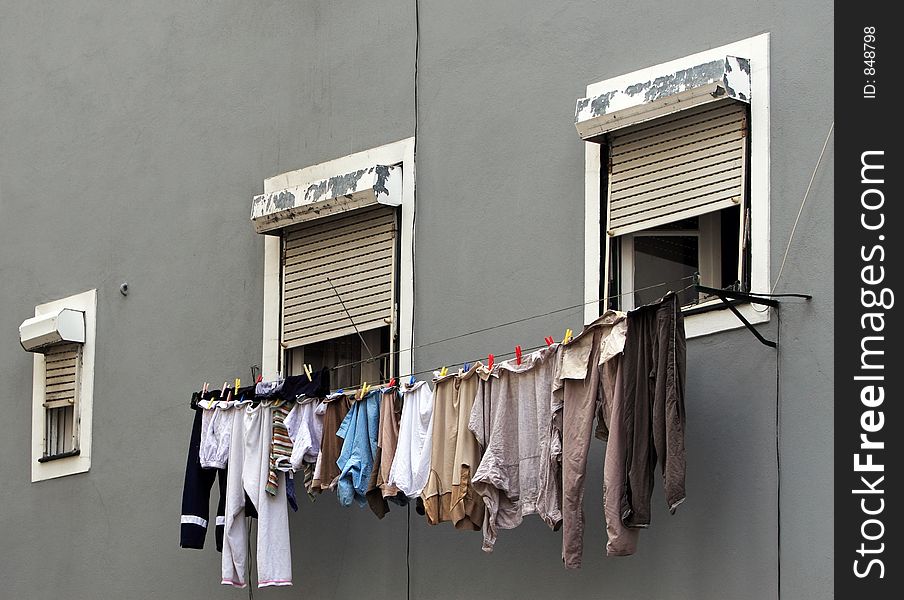 Washing hanging at the window