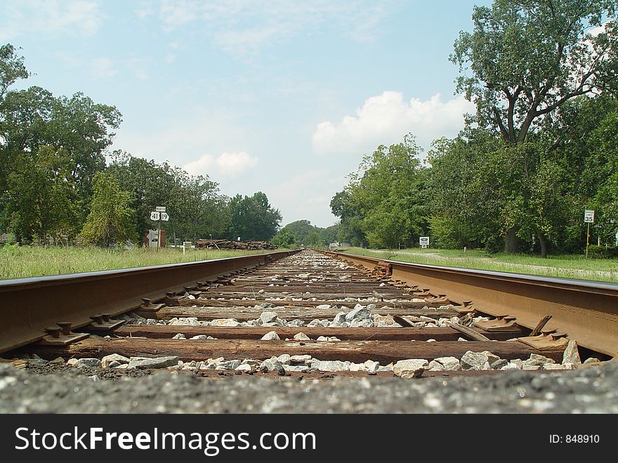 View from the perspective of the railroad tracks. View from the perspective of the railroad tracks.