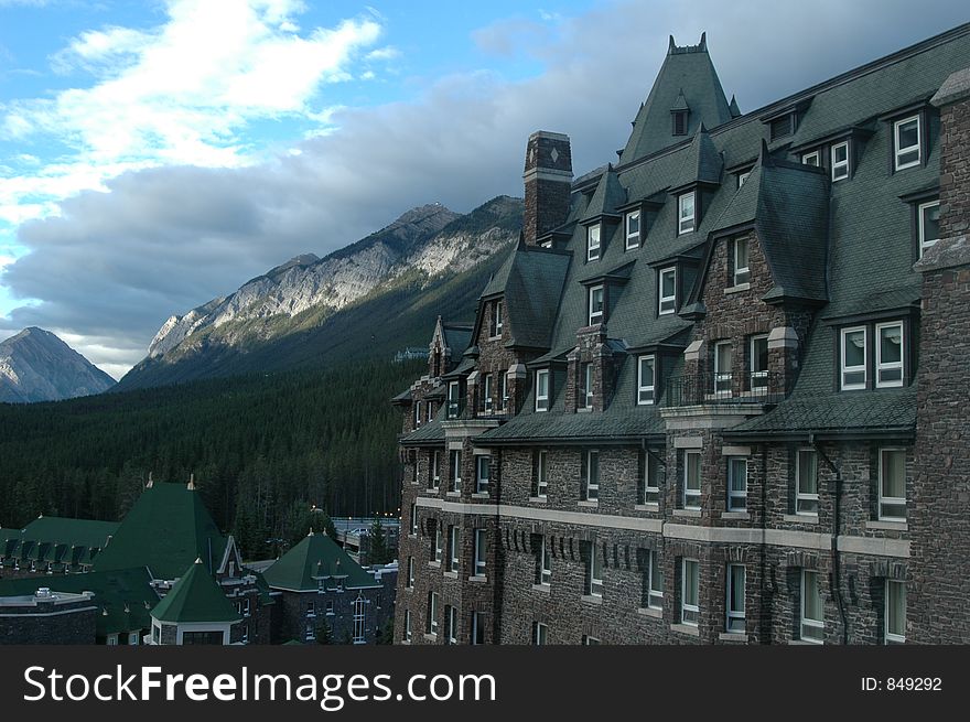 Roof peaks of landmark hotel in Banff, Canada. Roof peaks of landmark hotel in Banff, Canada