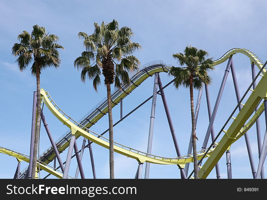 Roller coaster and palm trees