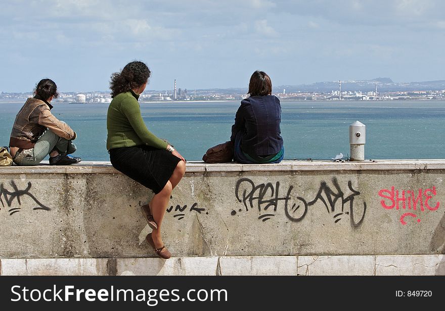 Girls watching at the view in Lisbon. Girls watching at the view in Lisbon