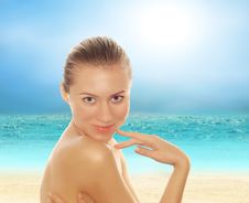 Young Beautiful Women On The Sunny Tropical Beach Stock Photos Young Beautiful Women On The Sunny Tropical Beach Stock Photos