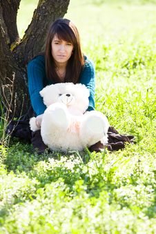 Young Woman With Sweet Teddy Bear Royalty Free Stock Photography Young Woman With Sweet Teddy Bear Royalty Free Stock Photography