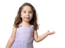 Pretty Smiling Girl Showing Hand Outstretched Royalty Free Stock Images