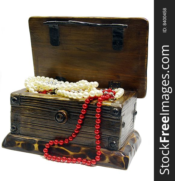 Wooden chest on a white background. Wooden chest on a white background