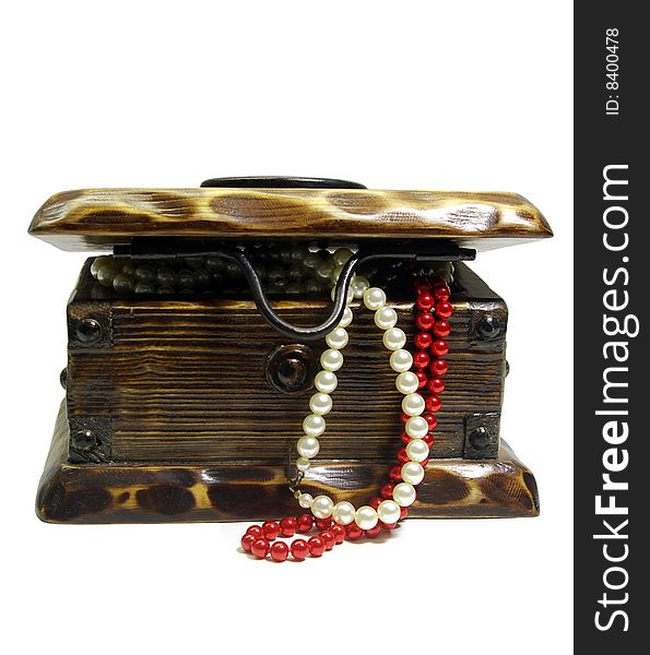 Wooden chest on a white background. Wooden chest on a white background