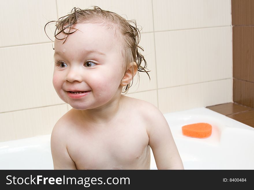 Sweet toddler baby girl in bath. Sweet toddler baby girl in bath