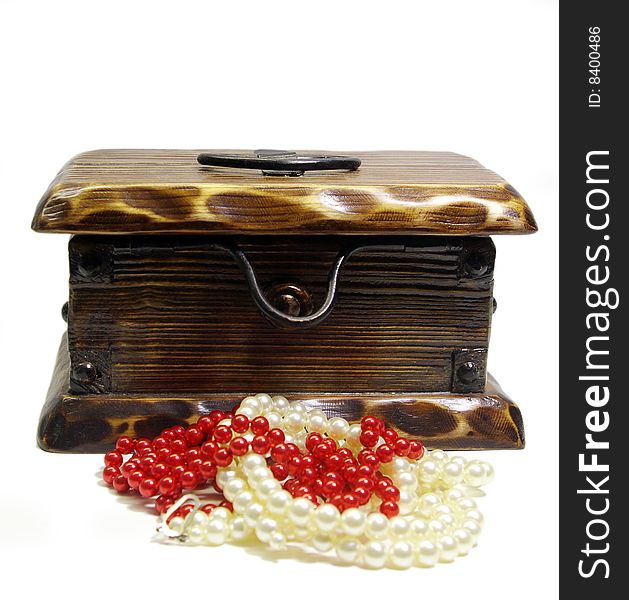 Wooden chest on a white background. Wooden chest on a white background