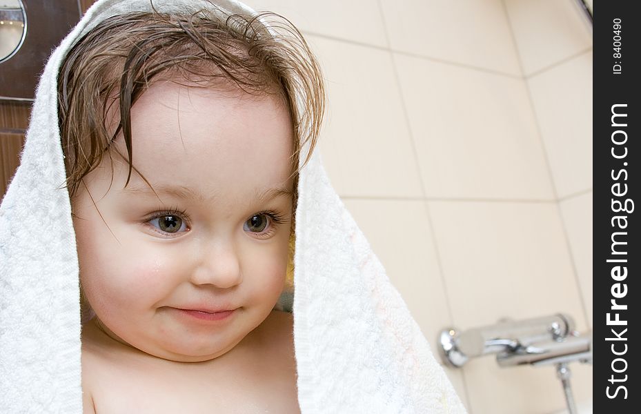 Sweet toddler baby girl in bath. Sweet toddler baby girl in bath