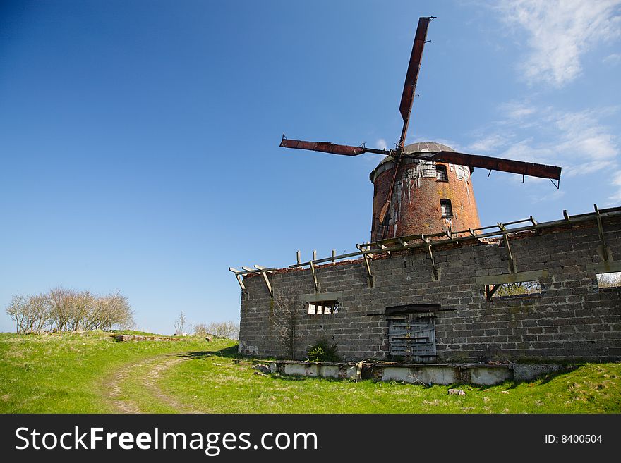 Old wind-turbine in poland countryside