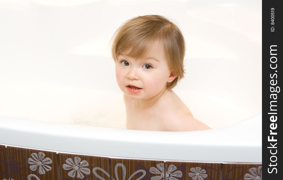 Sweet toddler baby girl in bath. Sweet toddler baby girl in bath