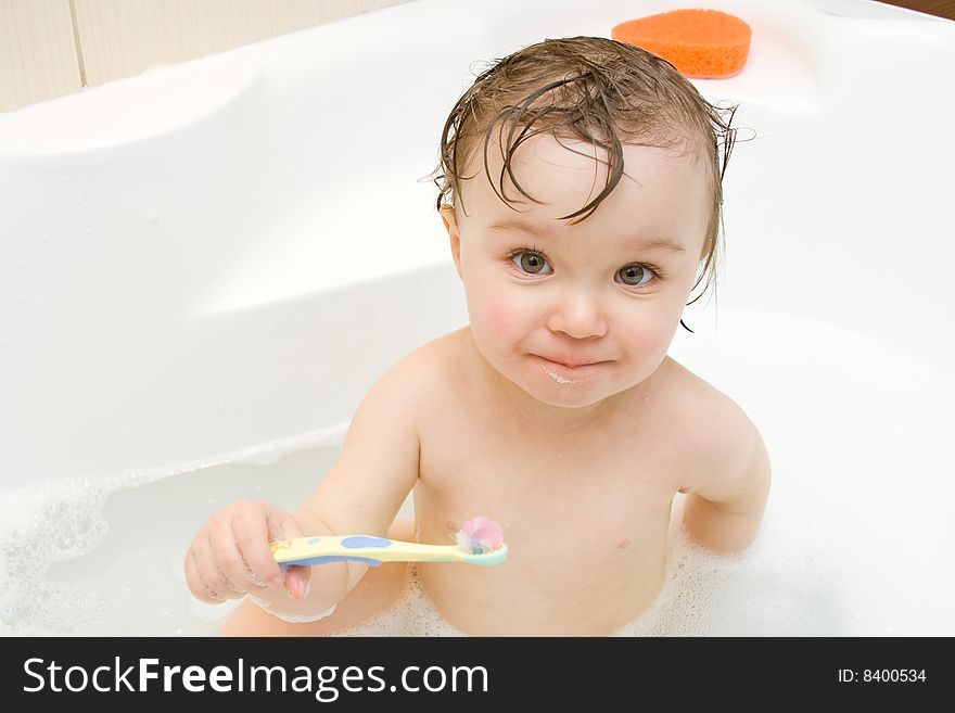 Sweet toddler baby girl in bath. Sweet toddler baby girl in bath