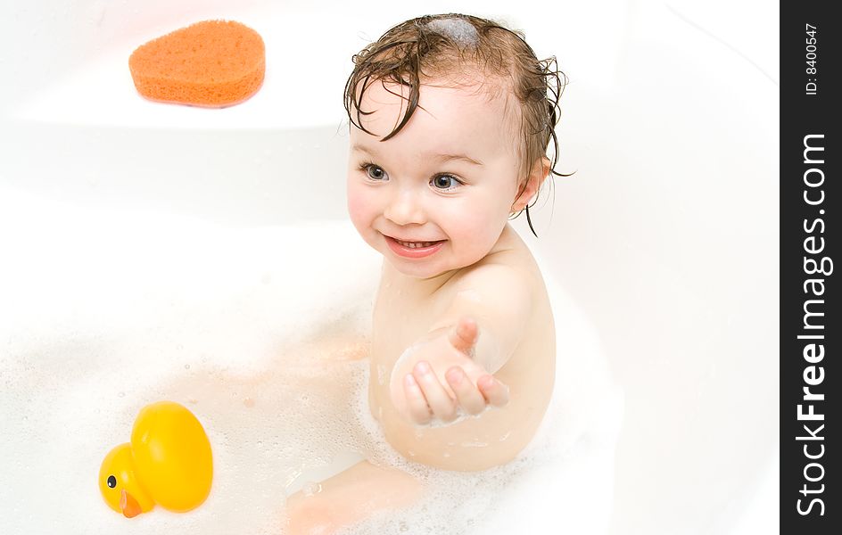 Sweet toddler baby girl in bath. Sweet toddler baby girl in bath