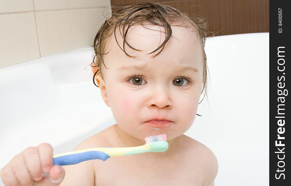 Sweet toddler baby girl in bath. Sweet toddler baby girl in bath