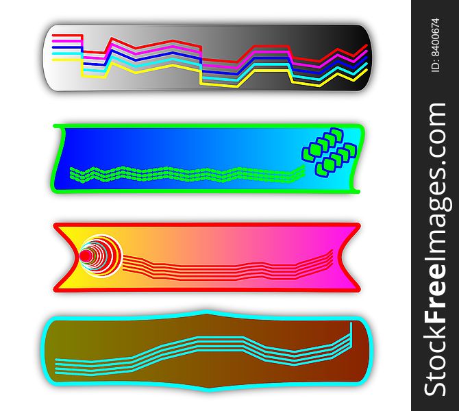 Four banners with different themes, multi-coloured