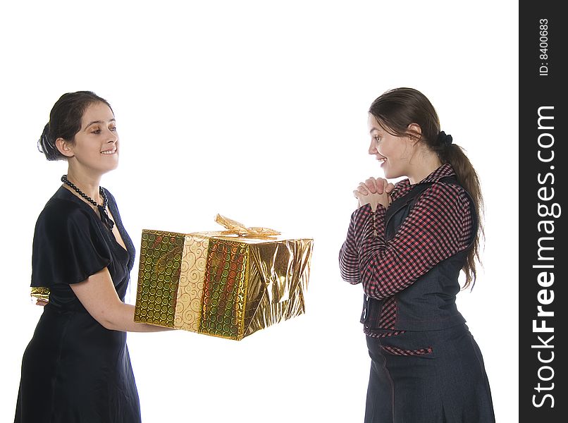 One girl make present to another
