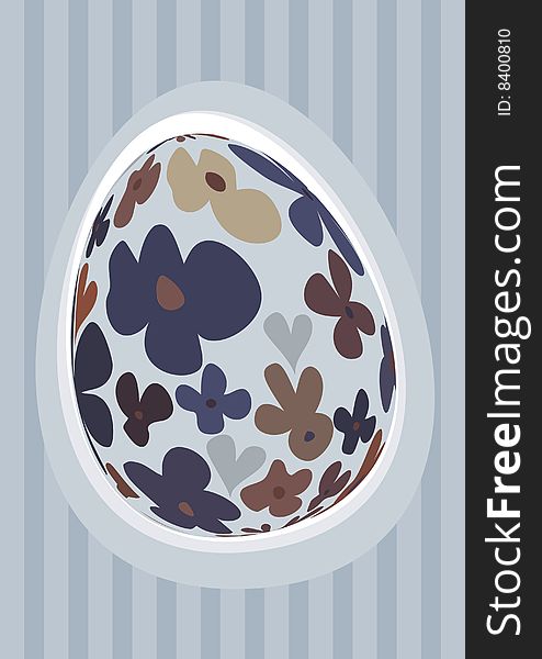 Floral Easter egg on a blue stripey background. Floral Easter egg on a blue stripey background