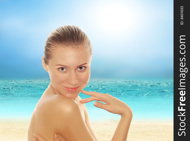 Portrait of young beautiful women on the sunny tropical beach