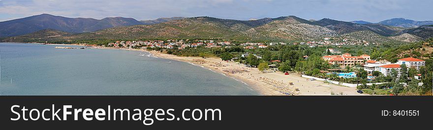 Panoramic view to the south coast of Greek island Thassos near Pothos. Panoramic view to the south coast of Greek island Thassos near Pothos