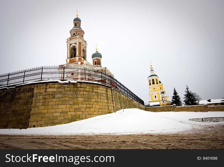 Old russian churches in winter. Town Serpuhov