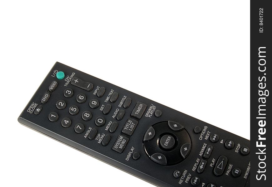 Black TV Remote on a White Background.