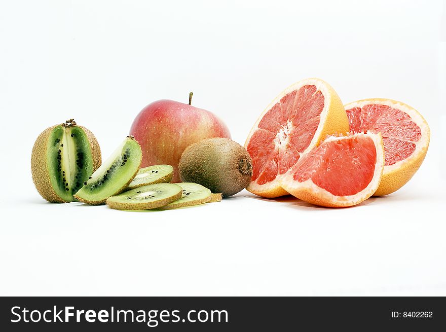 Tropical fruits on white background