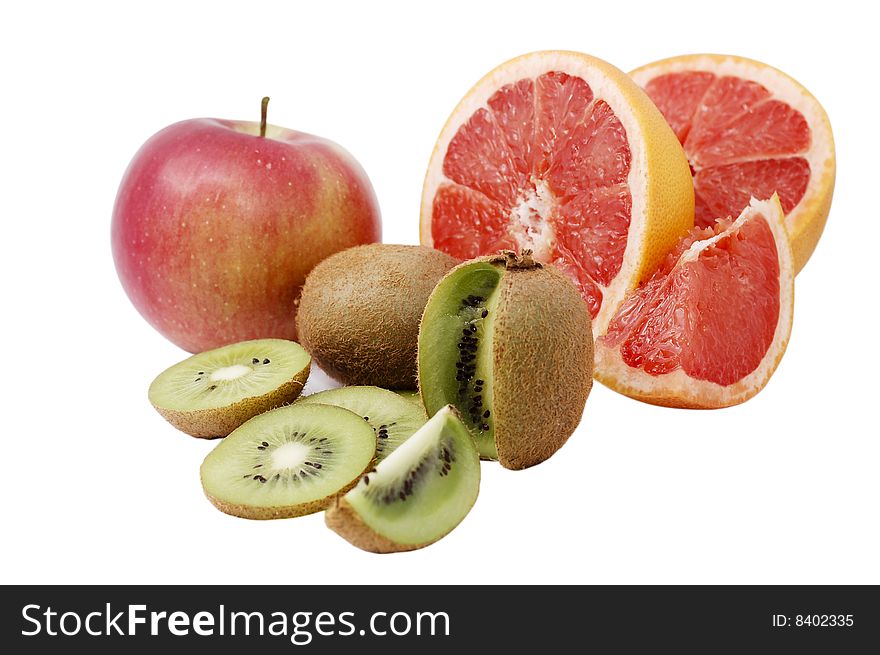 Tropical fruits on white background