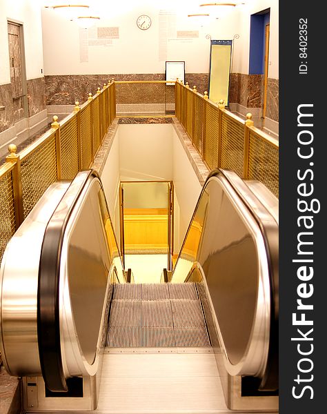 View of an escalator from the top