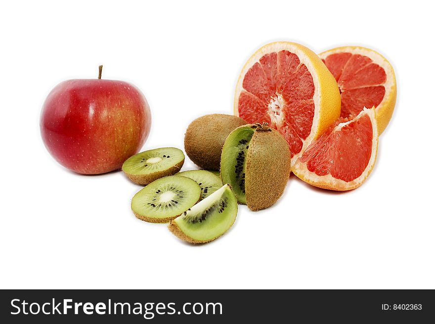 Tropical fruits on white background