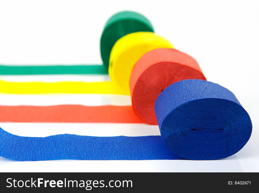 Colored streamers isolated against a white background