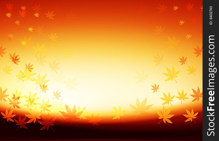 Autumn leaves background with red and yellow gradient illustration